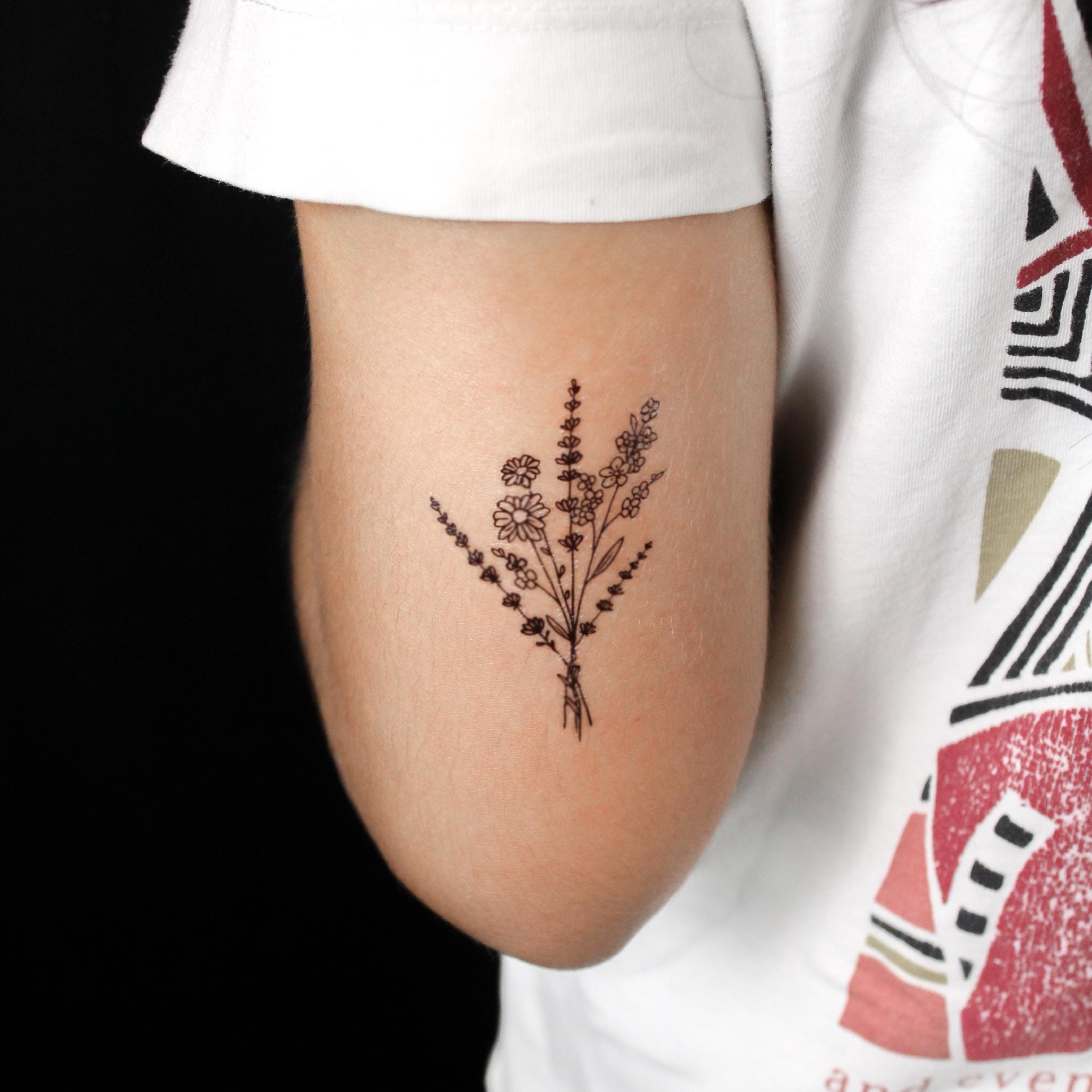 Wild Flower Bouquet Semi-permanent 2-week Tattoo (set of 2) - Etsy, image size:2050x2050