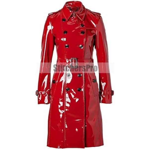 Neue Frauen Rot PVC Gothic Vinyl Langer Mantel PVC Langer Mantel | Bestes Geschenk für Sie
