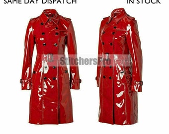 RED PVC Vinyl Women's Trench Coat All sizes | Best Gift for Her
