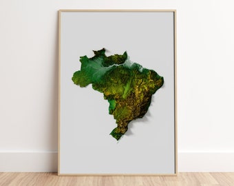 Brazil - Topographic Relief Map Print