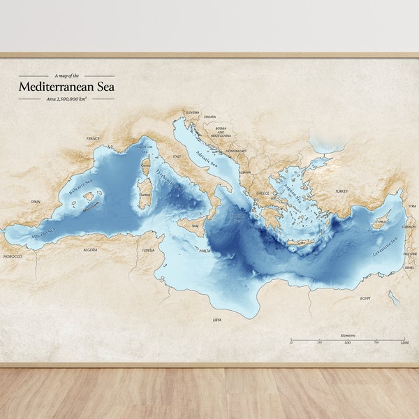 Carte de la mer Méditerranée - Bathymétrie et topographie de la mer Méditerranée Imprimer la carte