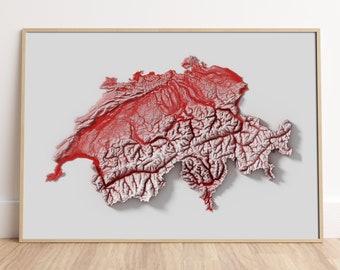 Switzerland - Topographic Relief Map Print