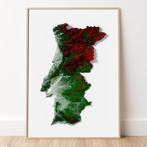 Portugal - Topographic Relief Map Print