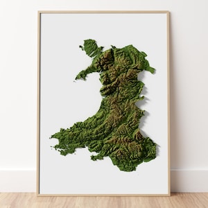 País de Gales - Mapa de relevo topográfico
