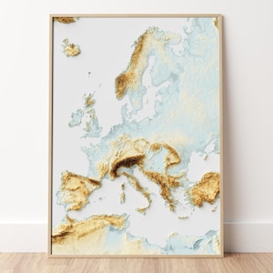 Europe - Impression de carte topographique en relief