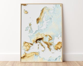 Europa: print topografische reliëfkaart
