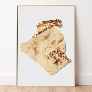 Algérie - Impression de carte topographique en relief