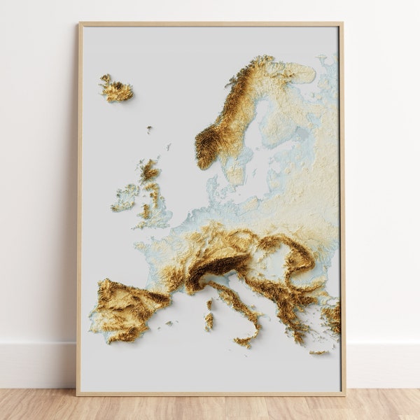 Europa - Topografische reliëfkaartafdruk