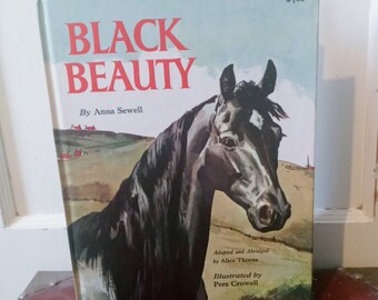 Vintage 1962 Black Beauty Classic Hardback Horse Childrens Book by Anna Sewell Illustrated by Pers Crowell Grosset & Dunlap Midcentury