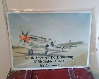 1990 North American P-51D Mustang 357th Fighter Group 8th Air Force Tim Metal Sign Signed by John D Ficklen Glamorous Glen 3 Collectors