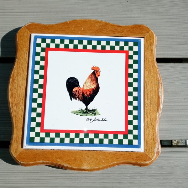 vintage Bob Timberlake Farmhouse Carrelage en céramique en bois Coq Plaque suspendue murale