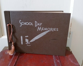 Vintage 1940s Unused School Day Memories Brown Scrapbook Album Book