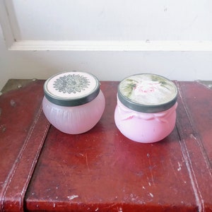 Set of 2 Vintage MCM Avon Glass Jars Floral Pink Dew of Roses Elusive 5 oz Cottagecore Romantic Beautiful Bathroom Bedroom Home Decor image 2