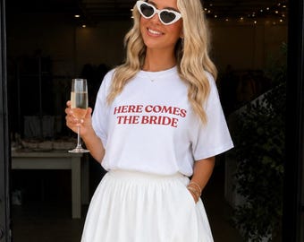 Here Comes the Bride Shirt, Bridal Shower Outfit, Wedding Weekend Tee, Bride Gift