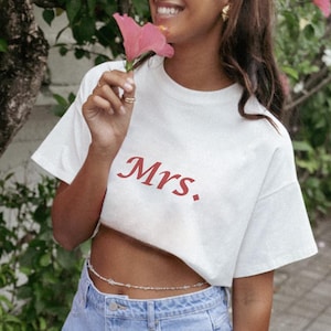 Mrs. T-Shirt - New Bride Gift, Custom Bride Tee, Unique Engagement Gift Shirt, Wedding Day Outfit, Bride to Be T-Shirt, Honeymoon Top, Wifey