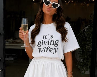 It's Giving Wifey Tee, Honeymoon Outfit, Newlywed Style, Just Married, Vacation Wardrobe, Wife Era