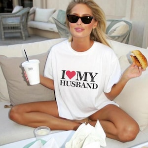 Tshirt J'aime mon mari - Chemise pour jeunes mariés | Haut d'anniversaire | Tenue lune de miel | T-shirt du matin du mariage