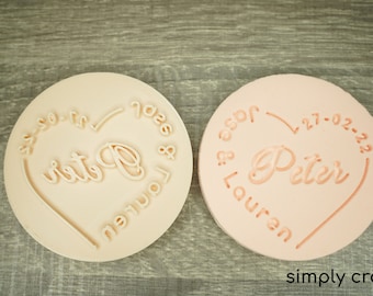 Cortador de galletas de boda con nombres y fechas personalizados: sello de fondant