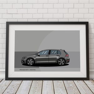 VW Golf R 5-door Hatchback poster - Hand-Illustrated sports car poster - A3/A4 print