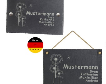 Türschild aus Schiefer schwarz mit Schrauben Wunschgravur 30x20cm Pusteblume