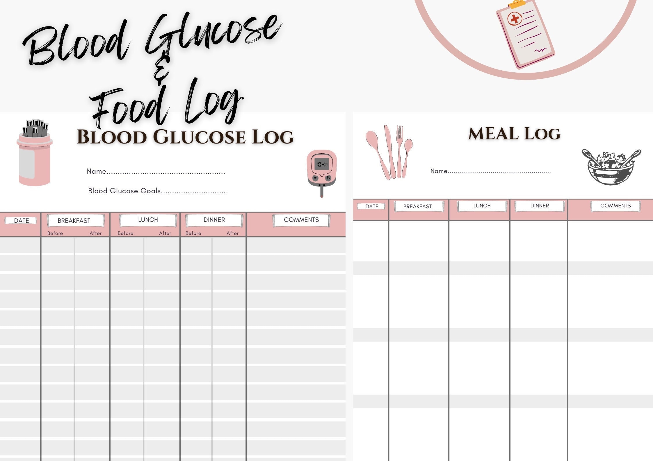 Blood Glucose Monitoring Log |A4 PDF Printable Blood Sugar Reading ...