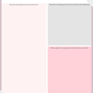 May include: A printable reflection journal page with the title "My Reflection". The page is divided into four sections with prompts for reflection: "Describe what happened and what did you do?", "Describe your feelings and what you could have done differently", "What might be the consequences and what have you learnt?", and "What next? (how will you move forward and change future practices)".