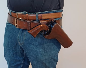 leather holster for single action revolvers Colt SAA clones, custom barrel Cross Draw with a big angle (Made to order)