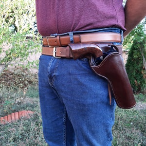 leather holster for single action revolvers Colt SAA clones, custom barrel Cross Draw with a small angle (Made to order)