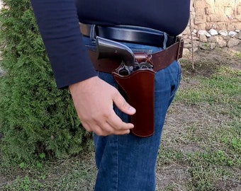 leather holster for single action revolvers Colt SAA clones, custom barrel, Traditional style/Straight draw(Made to order)