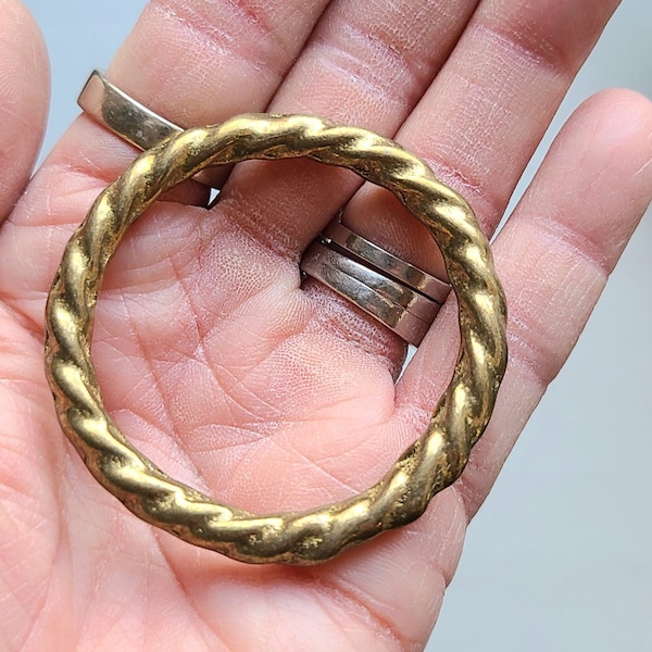 Vintage Antiqued Gold Twisted Ring Connector, Large Twisted Brass Ring Pendant, Antique Hoops,