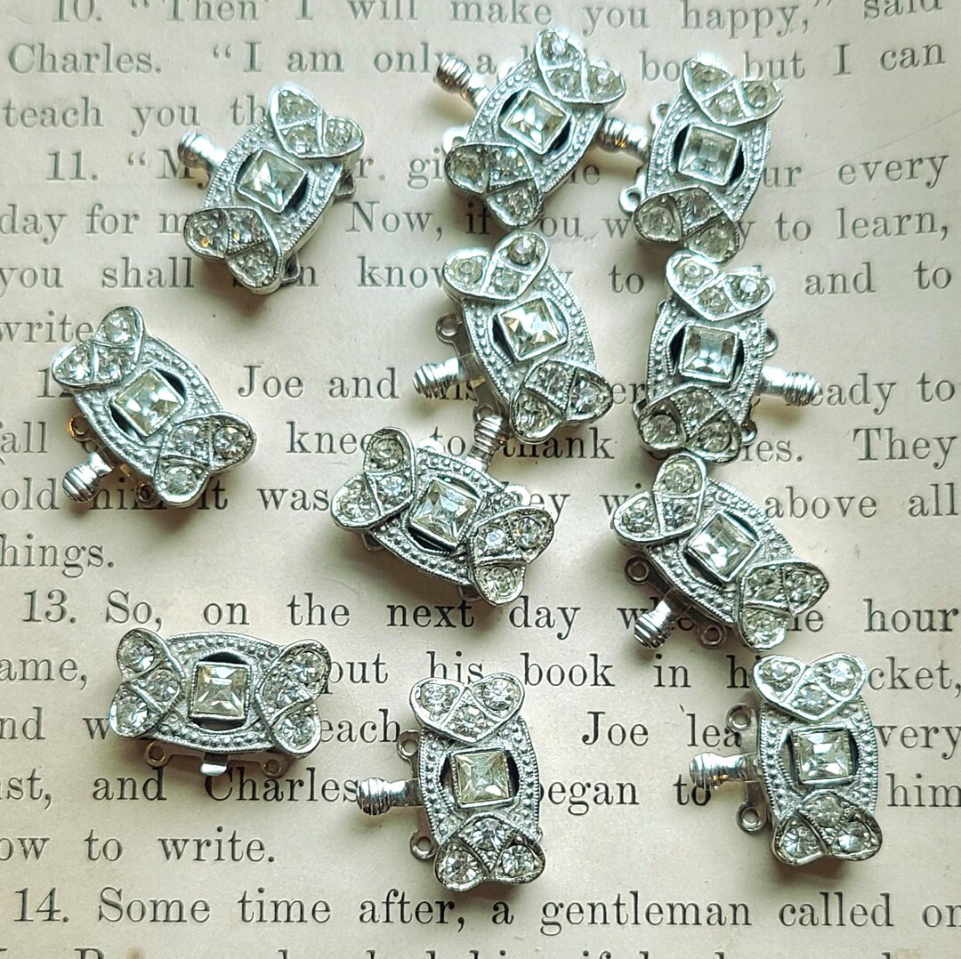 Vintage, Art Deco, Rhinestone Paste Rhodium Plated Box Clasp, DOUBLE ...