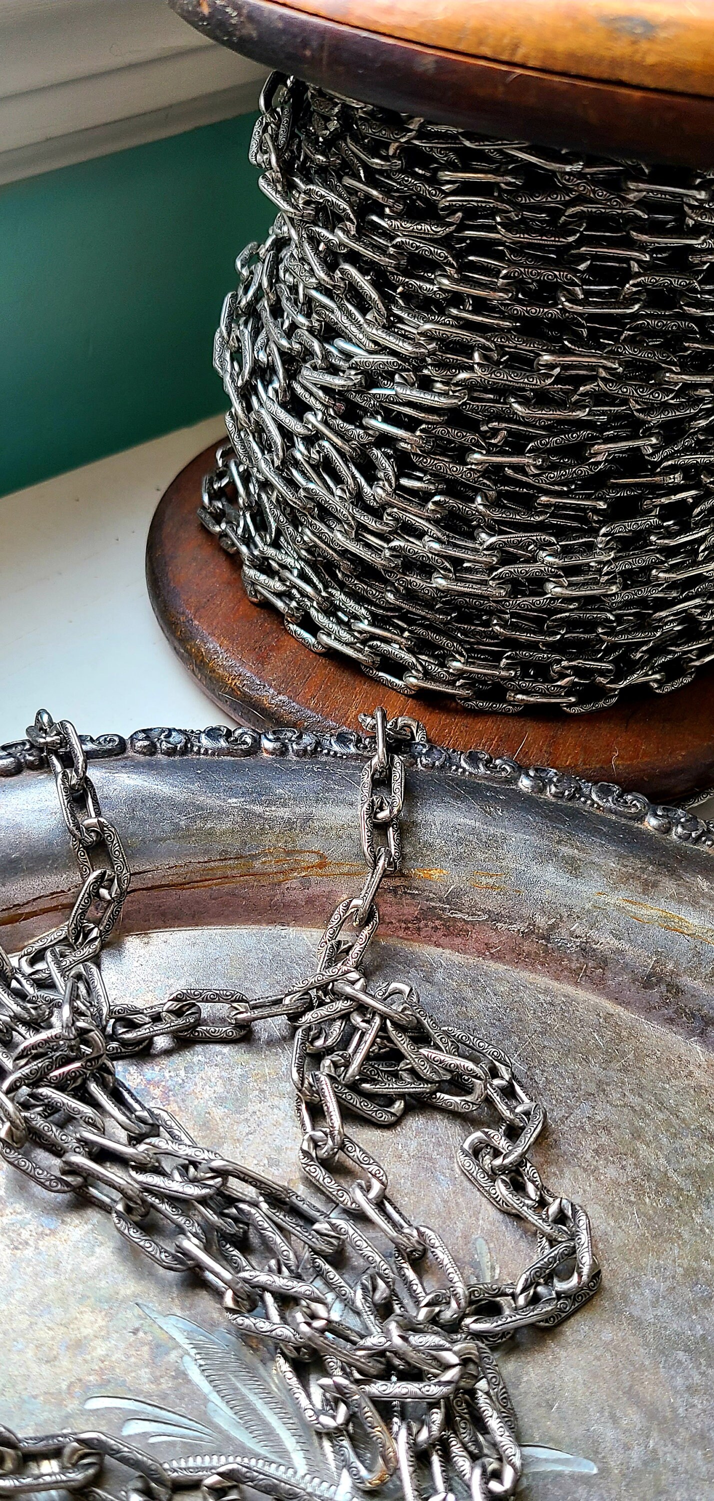 Beautifully Patterned Anchor Style Chain silver Metal Linked Etsy