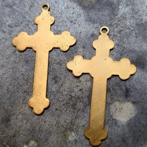 2 Vintage Cross Pendant 48mm, Bright Raw Brass Simple Cross Pendant Charm ~ NEW price!