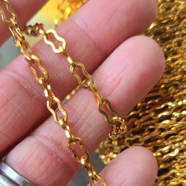 Vintage Japanese Goldplated  Peanut Chain ~ golden peanut chain unsoldered 4mm x 7mm ~ lovely warm golden chain