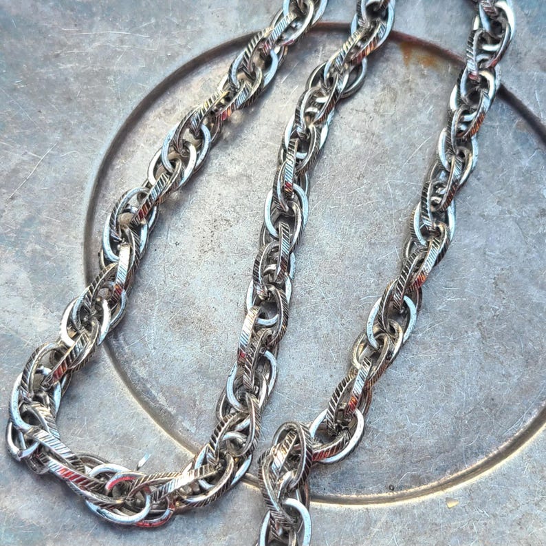 Vintage Antiqued Silver Chunky Cable Chain, Twisted Oval Cable Chain