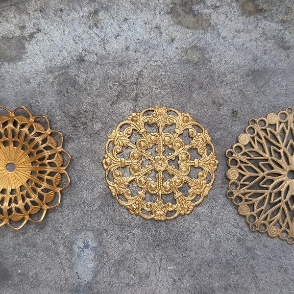 Stunning Vintage Gold Plated Filigree Stampings ~ Custom Miriam Haskell Filigree, Unsigned gold plated brass