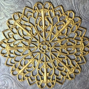 Miriam Haskell Fancy Filigree ~ ROUND Filigree stamping ~ Brass Cross Miriam Haskell filigree, Haskell components, USA made 1pc, MGF119
