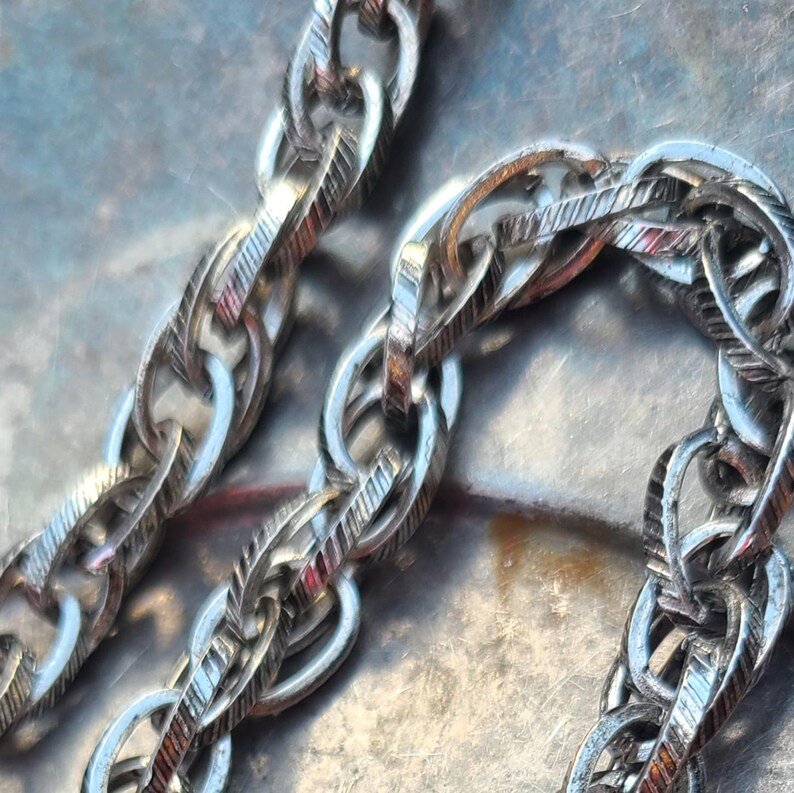 Vintage Antiqued Silver Chunky Cable Chain, Twisted Oval Cable Chain