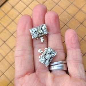 Perfect Little Vintage Art Deco, Rhinestone Paste Rhodium Plated Box Clasp, DOUBLE Strand Box Clasp, Classic Silver Rhinestone Clasp VC106