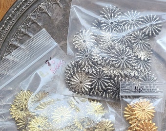 Miriam Haskell Stamping Filigree ~ round Flower stamping ~ Miriam Haskell rosette ~ NOS ~3 finishes, Silver OX, Gold plate, Brass, 4pcs