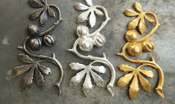 Miriam Haskell Vine Stamping with leaves fruit and nuts ~ 3 finishes ~ goregous  Gold Plate ~ Miriam Haskell Vintage New Old Stock