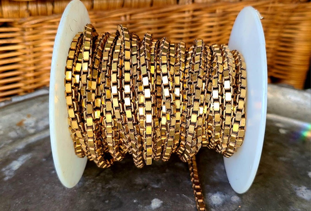 Vintage Gold Plated Over Brass Thick Box Chain ~ 4mm Gold Box Chain - Etsy