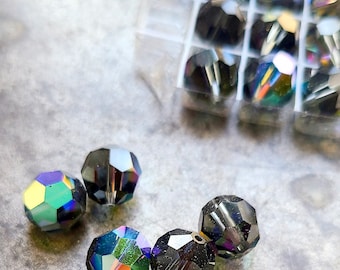 Vintage Swarovski Aurore Boreale Morion 10mm Geometric Corona Cut Round  5000 Beads; 4pcs; NIB; Vintage Very Rare! Pre 1969