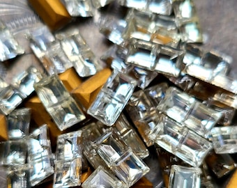 12 pc Lot - 12 X 6 mm Rare Vintage Double Square Baguettes - Gold Foil Pointed Back - Vintage Swarovski Machine Cut Clear or Amethyst