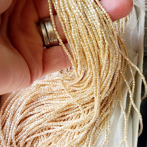 RESTOCKED! Vintage Japanese Micro Glass bead, Haskell Supplier ~ Pearlized cream ~ 15" strand approx. 250 beads • OR entire hank 20 strands