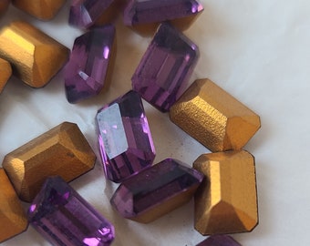 Raro amatista Swarovski, amatista, 6 piezas - 7 x 10 mm Vintage Rhinestones - Parte posterior de lámina de oro - ¿Art 288? ¡Vintage Swarovski muy antiguo!
