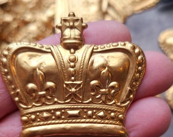 PAIR Miriam Haskell Crown~ Large Bright Brass Stamping ~ ornate stamped Crown  ~ new old stock, warehouse find~ Victorian style crown MHS100
