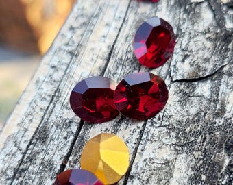 Swarovski 4100, 12mm x 10mm, Oval Crystal, Red Garnet, gold foiled back; NIB; Vintage, Special, RARE Red, 2 pieces, made in Austria