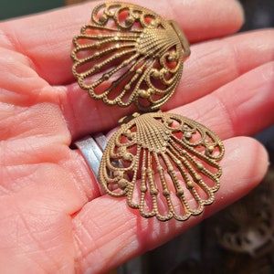 Very Old French Filigree Scallop shaped, Clam Shell shape ~ Miriam Haskell Filigree ~ Dark Patinaed Brass ~ 1, 2 or 12 pcs, NEW Lower price