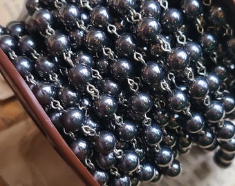 ¡PRECIO REDUCIDO! 1 pie, Cadena de rosario, Cadena de cuentas, Cadena de cuentas y eslabones negros, Cadena de cuentas, Cadena de cuentas de acrílico duro ~ 8 mm, VCHN103